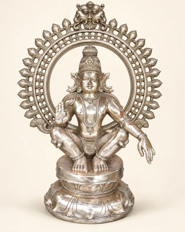 Lord Ayyappa with Prabhavali sacred bronze sculpture
