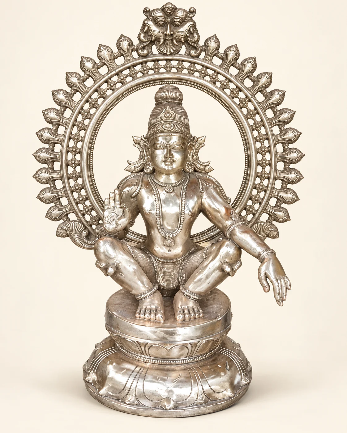 Lord Ayyappa with Prabhavali sacred bronze sculpture by Sanctum Form