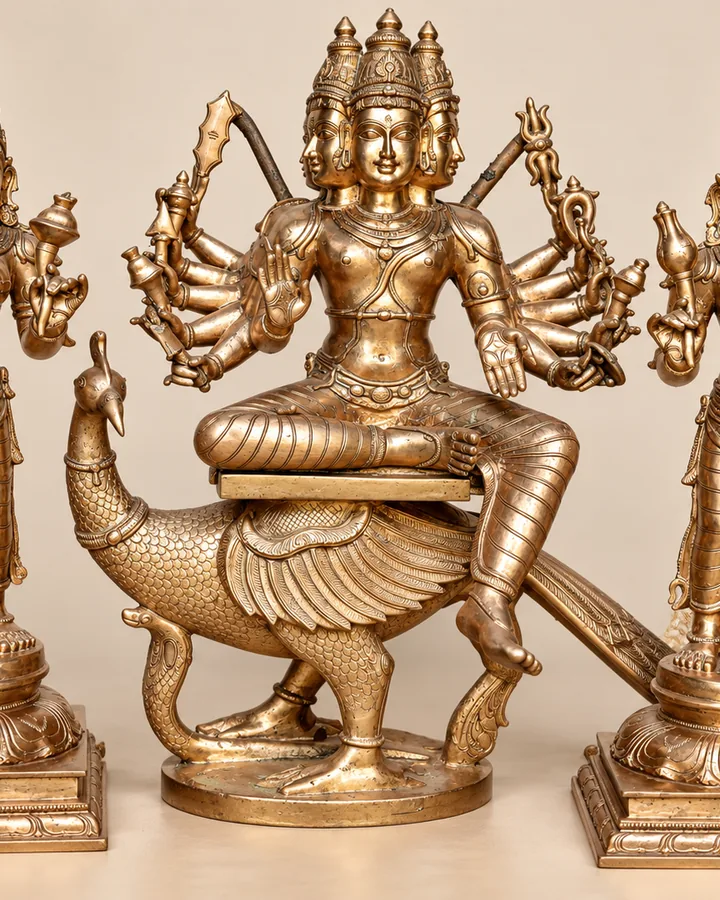 Lord Murugan (Shanmukha) with Valli & Deivanai