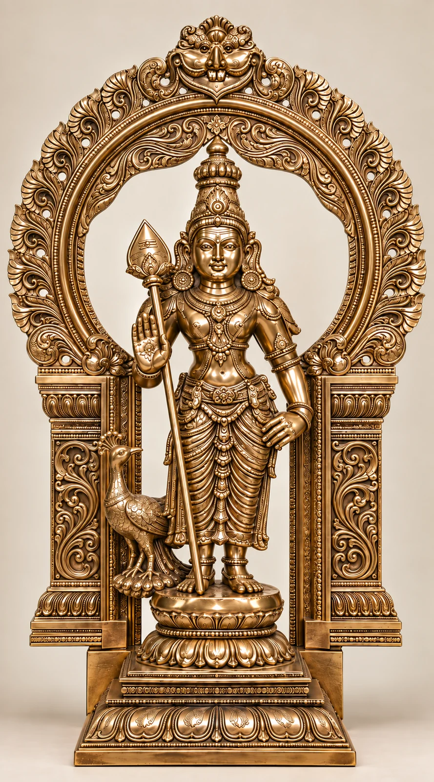 Lord Murugan with Peacock sacred bronze sculpture by Sanctum Form